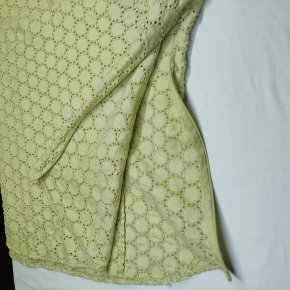 Vintage Carole Little Linen Eyelet Pistachio Green Long Sleeve Blouse Medium 90s - Picture 5 of 10